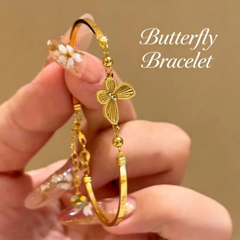 Exquisite butterfly gold-plated bracelet, women's alloy electroplating, adjustable bracelet, versatile fashion accessory