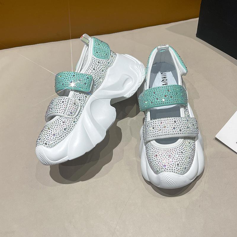 Round head muffin bottom rhinestone casual sandals women's summer new cute fashion Velcro fashion sandals