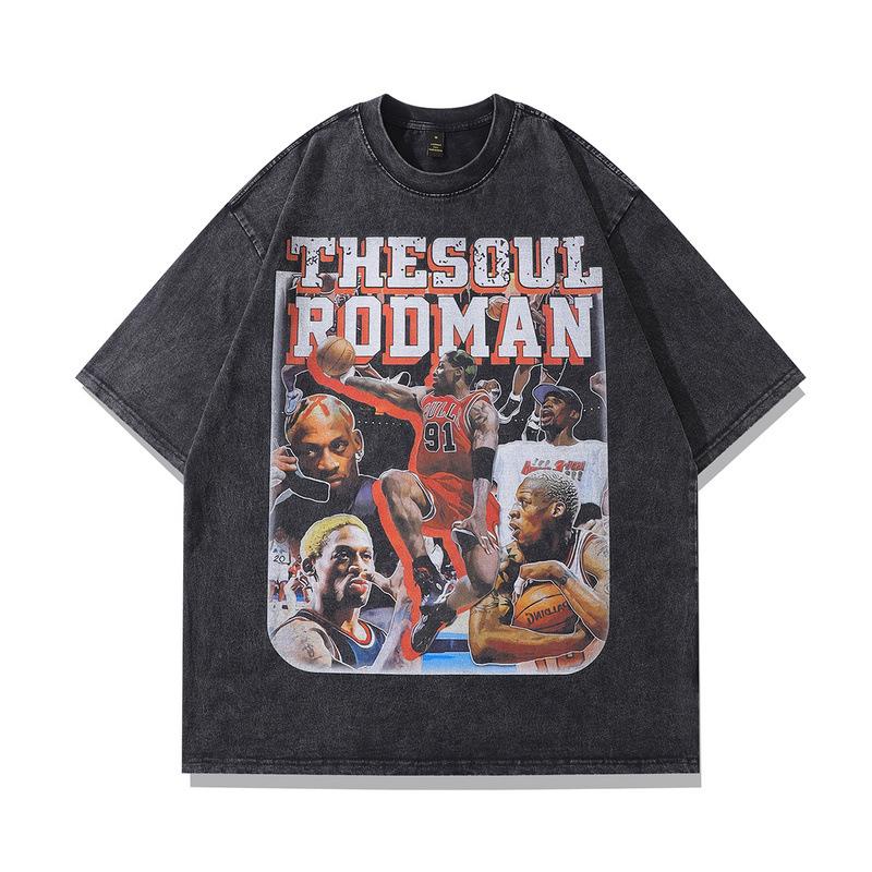 American Street Style Rodman Character Retro Short-Sleeved Men'S And Women'S Ins High Street Washed Old Loose T-Shirt