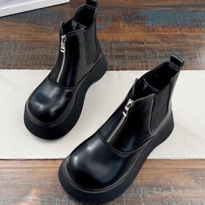 Fashion Woman Retro Chelsea Short Boots British Style 2025 Autumn Ankle Boots Platform Zipper Outdoor Anti Slip Women's Ankle Boots