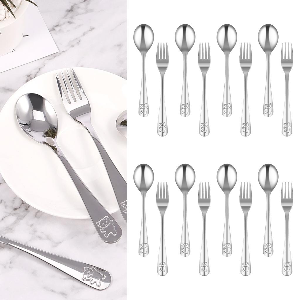 10-20Pcs Silver Cutlery Set 410 Stainless Steel Kids Fork Spoon and Cutter Set Funny Cartoon Bear Flatware for Children Toddler