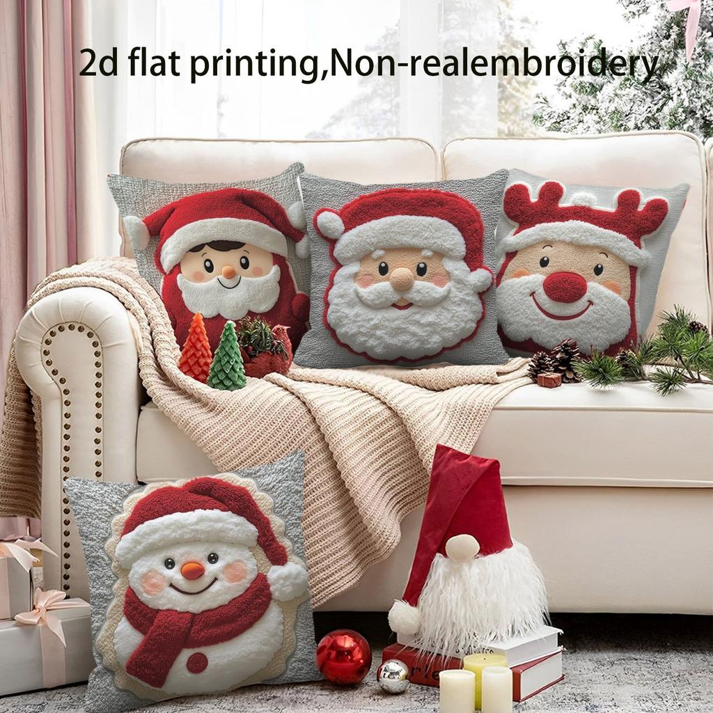 Christmas Is Cute and fun!Santa Claus & Snowman Pattern On Pillowcase New Year Home Decoration 2d Flat Printing