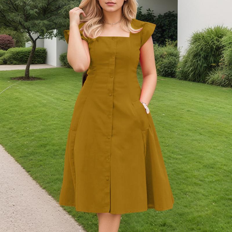 

ZANZEA Women Summer Square Neck Short Sleeve Casual Dress L