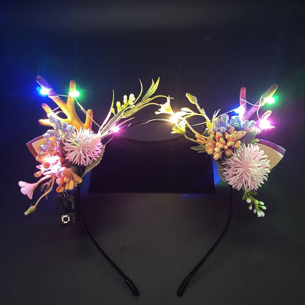 Glowing Reindeer Berry Antler Headband for Christmas & Halloween Parties