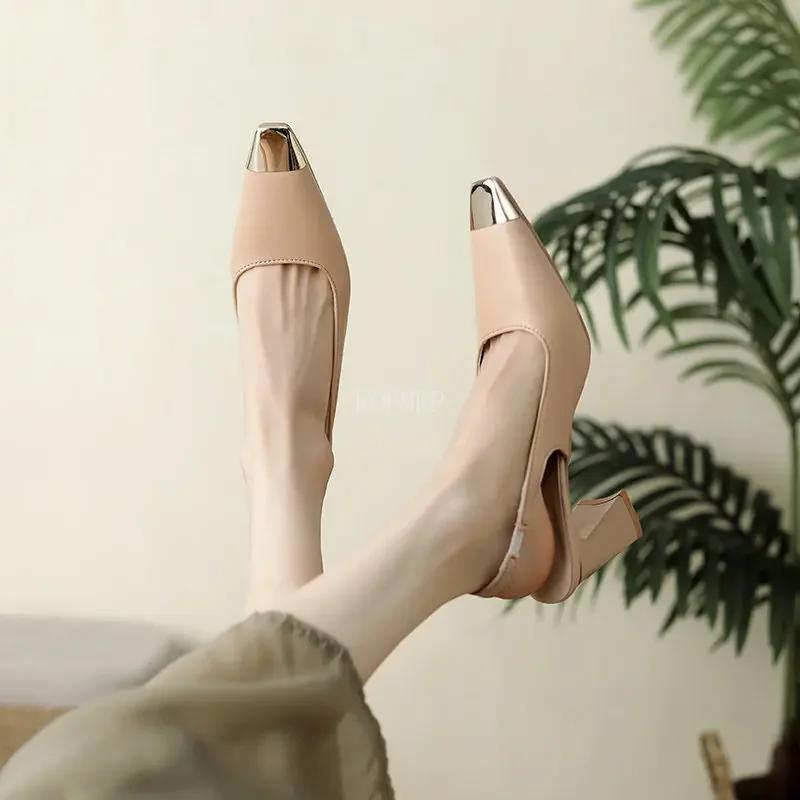 Fashion Spring and Autumn Trend Elegant Wedding Shoes Elf Metal Pointed Thick Heel Sandals Style Dance