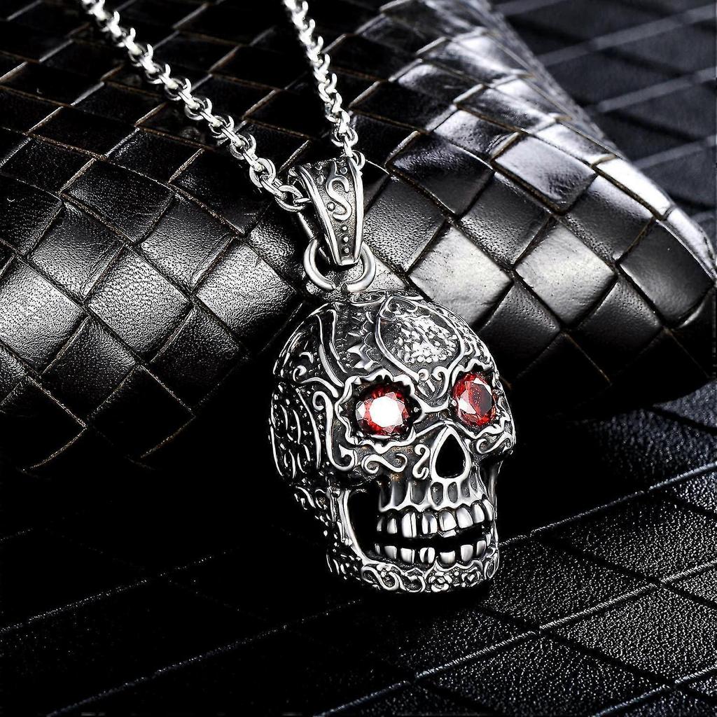 Gotische Hohl-Anhänger-Halskette Augen Rubin Edelstahl Herren Acsergery Silber Geschenk