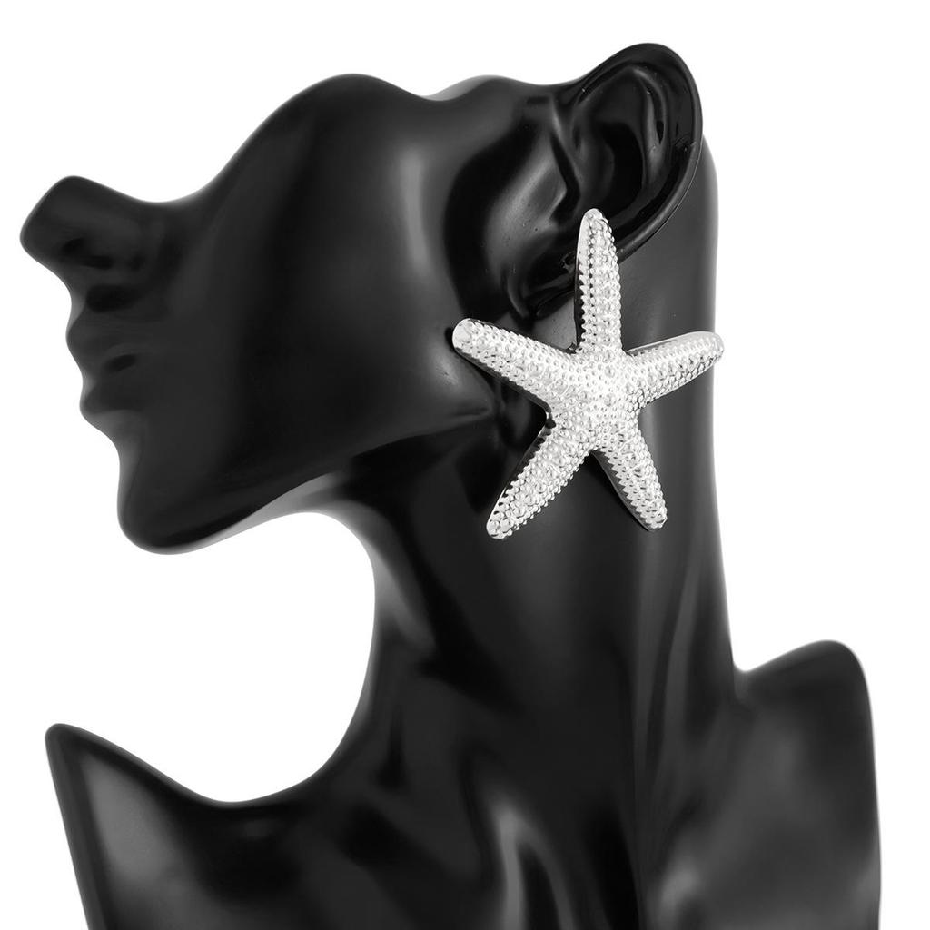 Ohrstecker mit übertriebenem Sternmotiv, für Sommer, Strand, Ozean, personalisierbar, trendig, Urlaub, Kunstperle, Seestern, Metallohrring für Frauen und Mädchen
