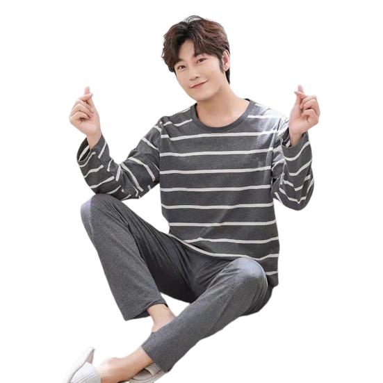 2 buc/set bărbați îmbrăcăminte de casă, drepte, picior lat, cald, elastic, simplu, imprimeu în dungi, pentru bărbați, moale, de toamnă, set de pijamale de zi cu zi