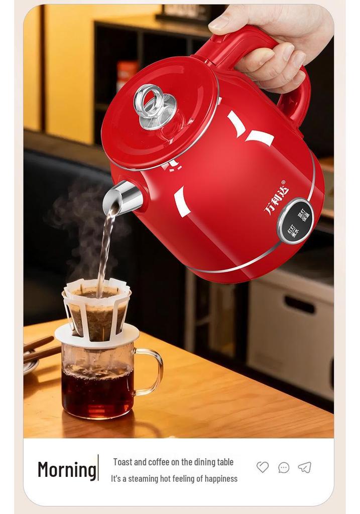 Wanlida Red Stainless Steel Smart Electric Kettle with Double-Layer Anti-Scald Insulation and Constant Temperature Control.