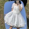 Lady Lazy Lolita Gothic Lolita Short Sleeve Chiffon Dress with Above the Cosplay Ribbon, Knee, (Size L, White)