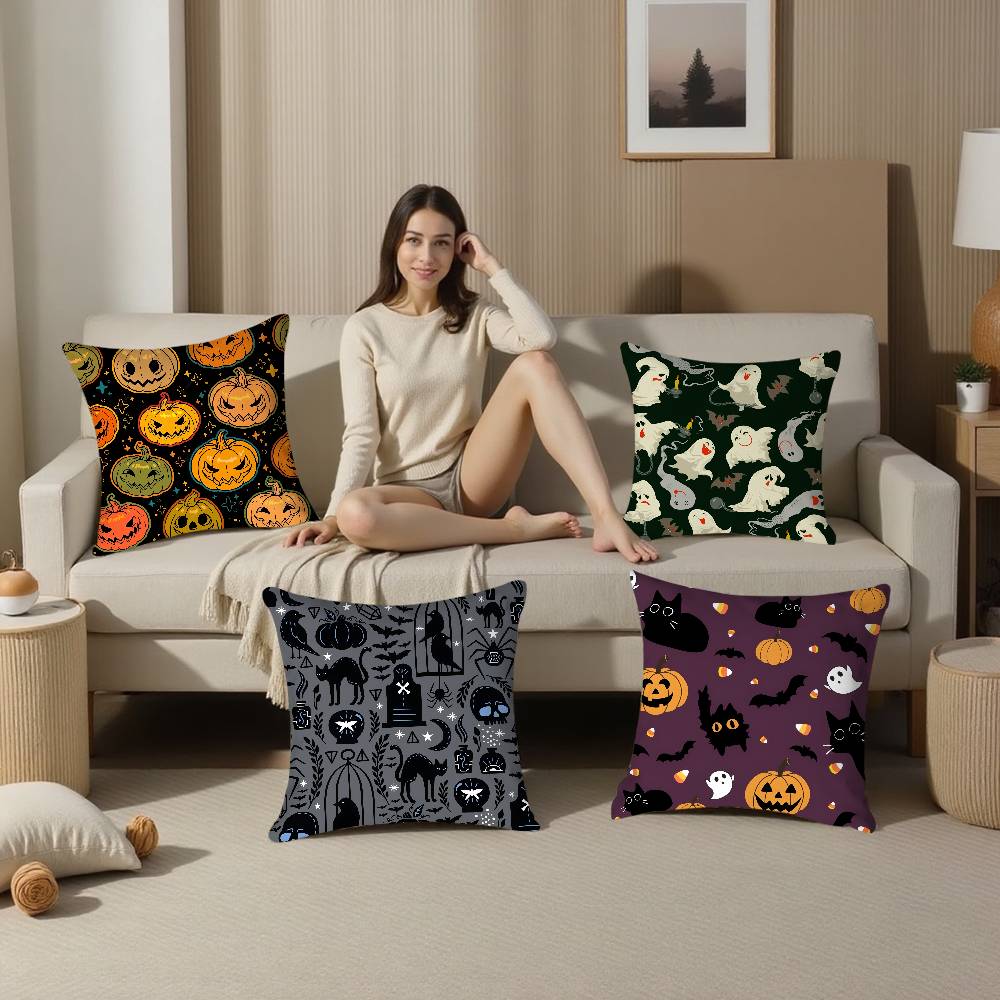 Halloween Witch Hat Pillow Case Sofa Living Room Bedroom Double-sided Printing Square Cushion Nap Time Pillow Case