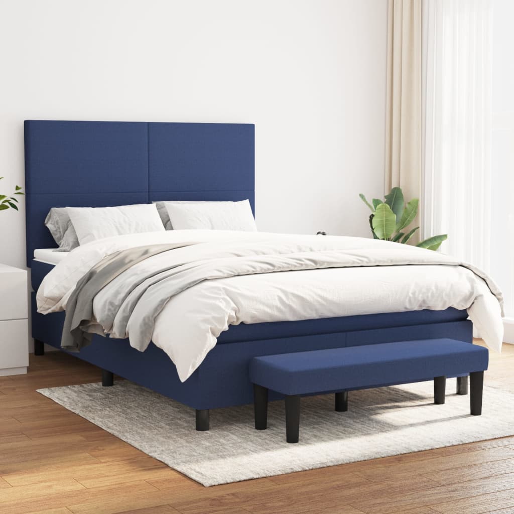 Box Spring Bed with Mattress Blue 140 x 190 cm Fabric