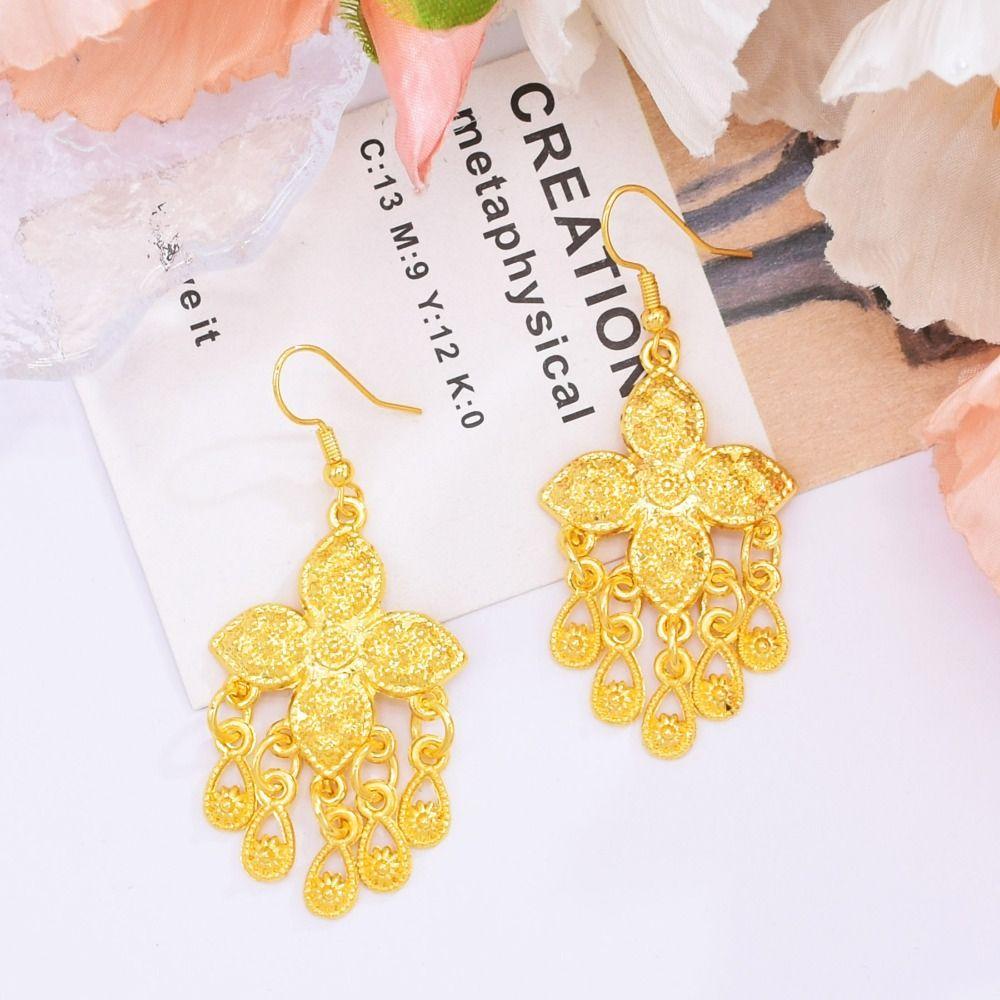 Thai Necklace Earrings Set Zinc Zinc Alloy Women Jewelry Suit Sweet Gold Plated Jewelry Set  Women