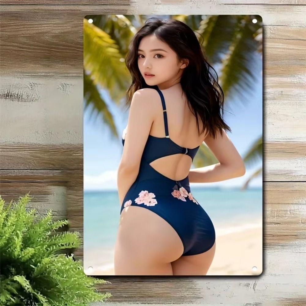 Fantasy Metal Wall Art Decor, Girl with Goldfish, 20x30cm Bedroom Sign