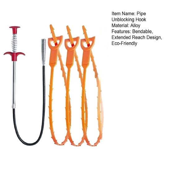 Drain Clog Remover Set Pipe Unblocking Hook Hair Catcher Drain Auger Cleaner Tool Bendable Metal Unclogger Hair Cleaner