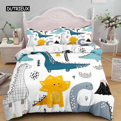 Cartoon Dinosaurier Bettbezug 3D Kawaii Tier Jungen Bettwäsche-Set für Kinder Mädchen Weicher Mikrofaser Bettdeckenbezug mit Reißverschluss