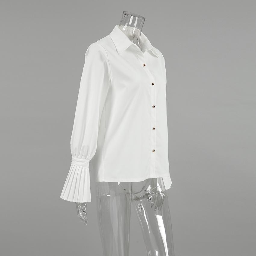 Autumn fashion design sense flared sleeves white slim-fit commuter lapel shirt European and American versatile simple shirt women's clothing