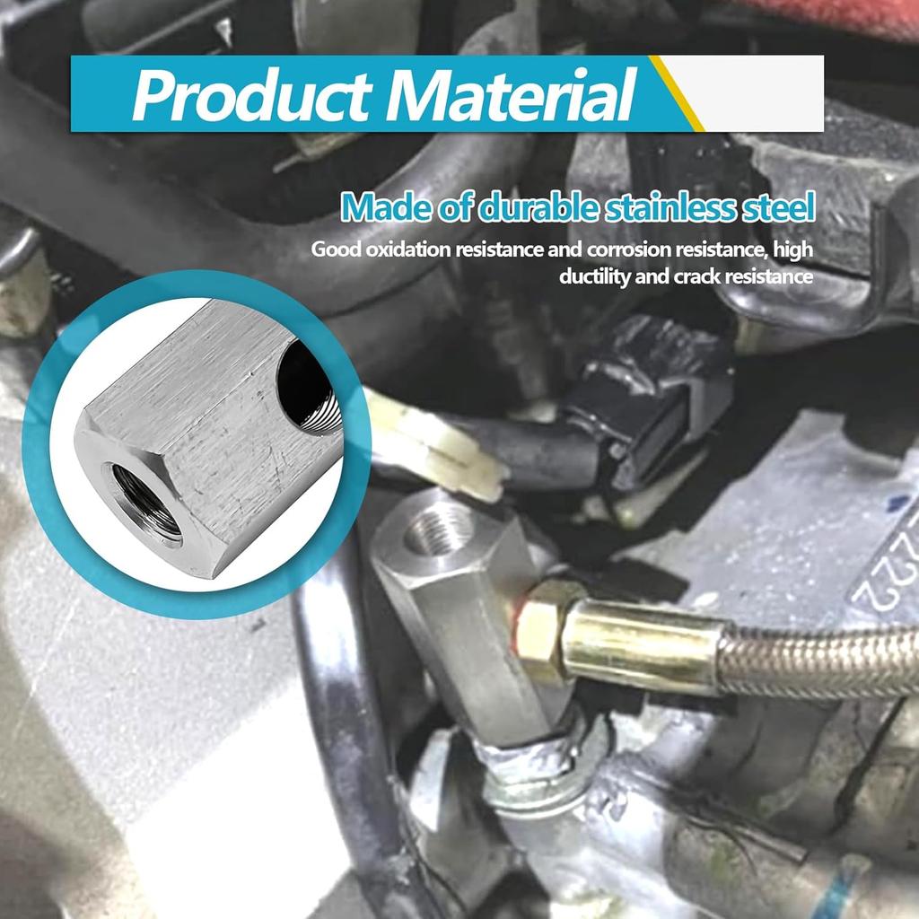 Stainless Steel Oil Pressure Sensor Adapter, With 1/8 NPT Tee Oil Pressure Gauge Fitting Turbo Supply Feed Line Connector for Turbo Supply Feed