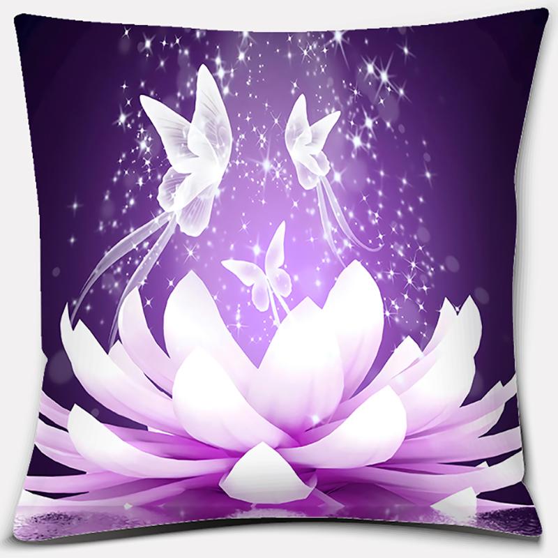 Purple Geometric Flower Text Printing Series Pattern Pillowcase Square Pillowcase Home Office Decoration Pillowcase