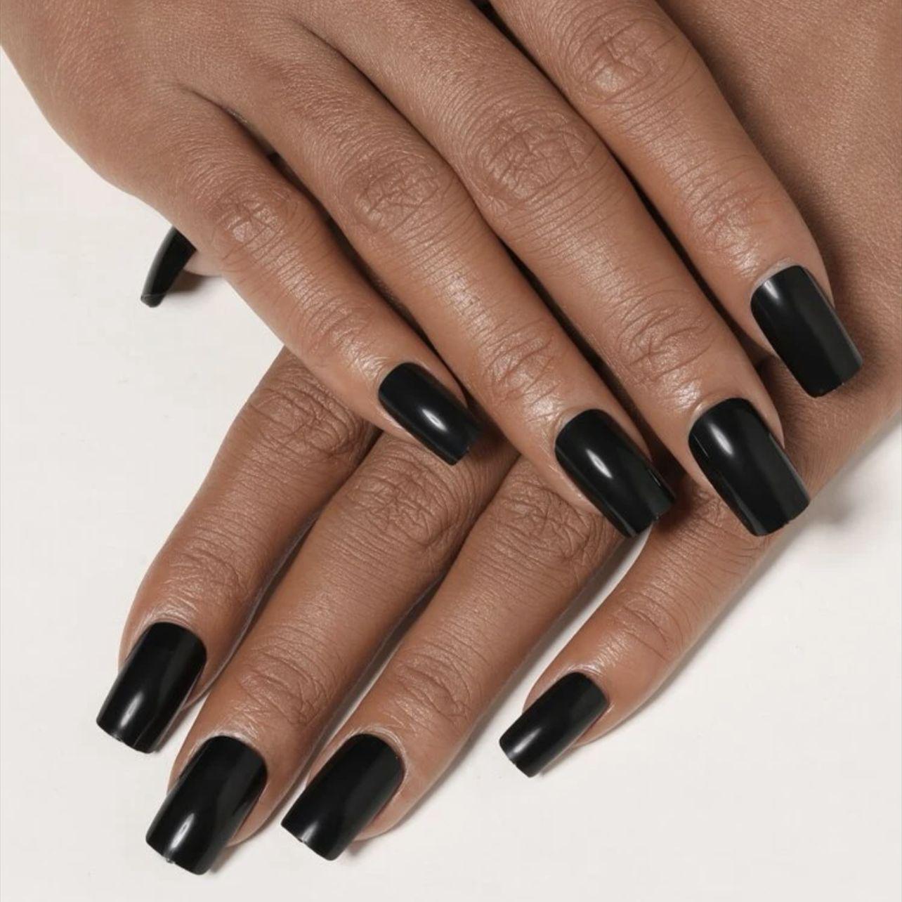 

24 Black Square Medium Long Press-On Nails - 24 Pieces N221 Black Square Nail [Glue Style]