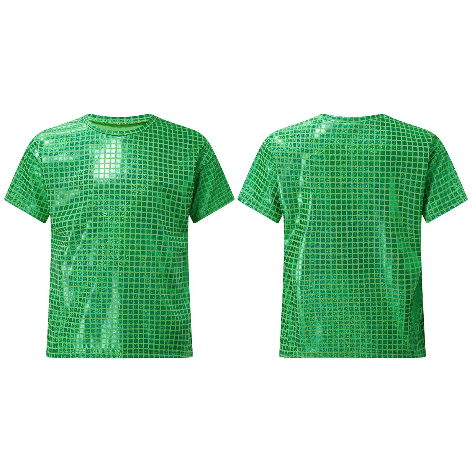 

Детские Девочки Мальчики Джаз Хип-Хоп Танцевальные Топы Металлический Блестящий Клетчатый Топ с Пайетками Футболка Чирлидинг Сценическое Выступление Уличная Танцевальная Одежда 13-14 Years зелёный