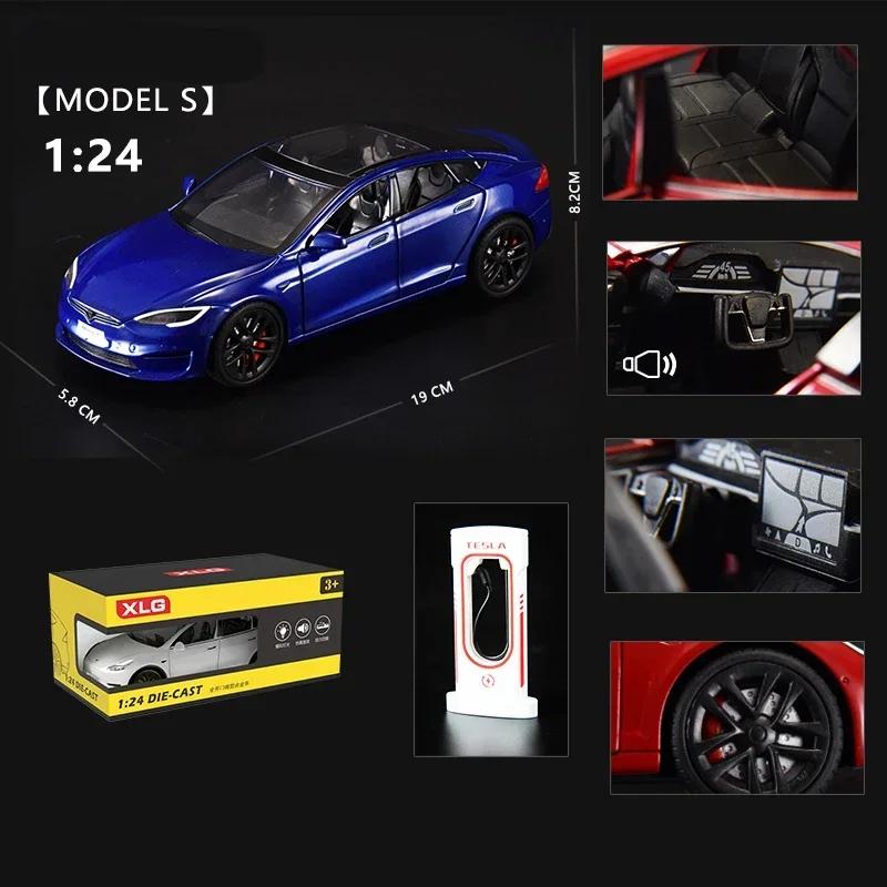 1/24 Tesla modelin S alaşım Metal pres döküm Model araba minyatürleri simülasyon ses ve hafif araç hediyeler için erkek