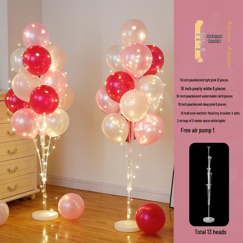 Anniversary & Birthday Balloon Column Decorations: Event Scene Layout with Floor and Background Balloons
