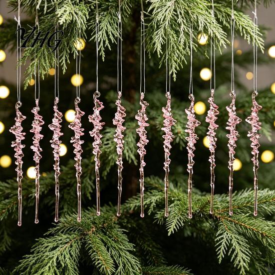 Decorative Hanging Lanyards Included 12Pcs Colorful Spiral Icicle Ornaments, Acrylic Twisted Ice Bar Decor for Christmas Tree, Easy Storage
