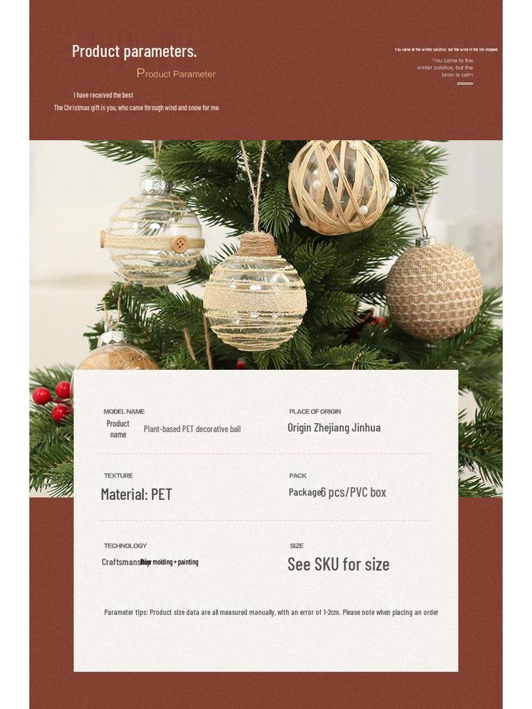 Striped Transparent Linen Christmas Ball Ornaments Set for Tree Decoration