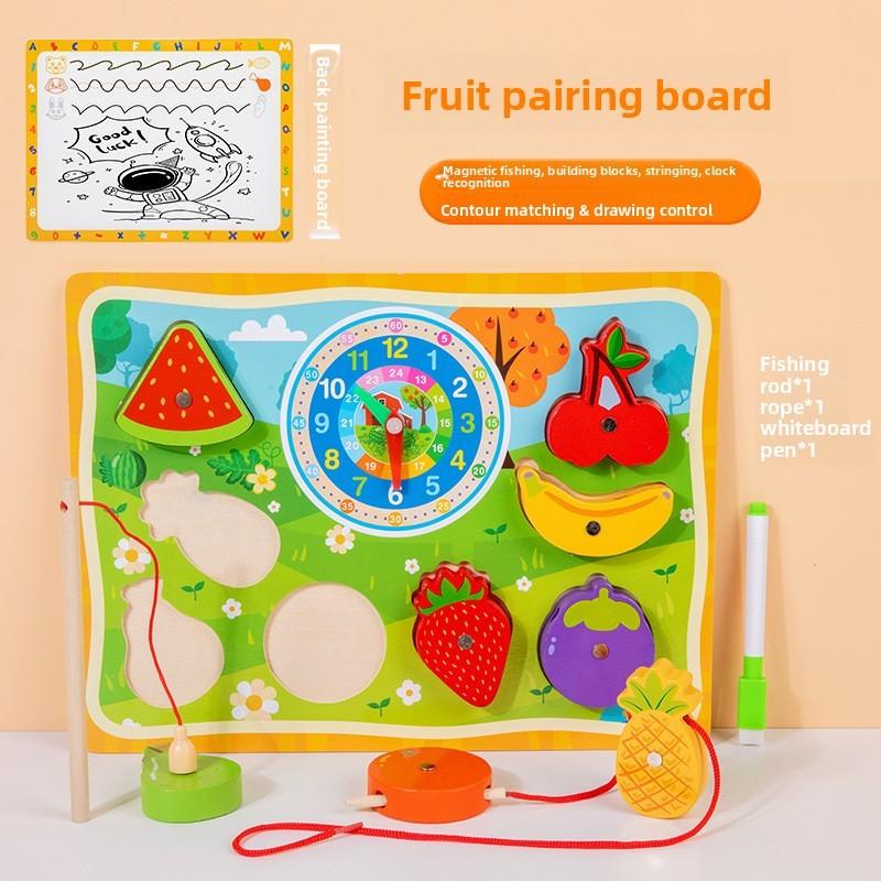 Wooden Fishing Bead Clock Puzzle Board For Toddler Early Education And Brain Development