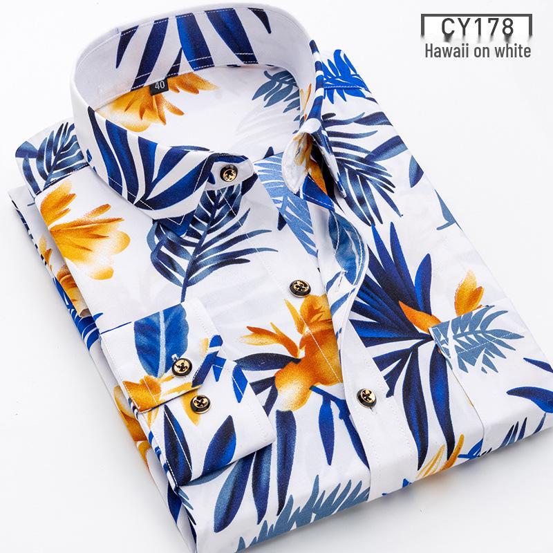 Camisa Nova Masculina Slim Fit Xadrez e Floral Manga Comprida - Moda Casual Coreana