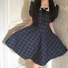 Summer new college plaid girly dress female sweet age-reducing small doll collar A-word skirt
