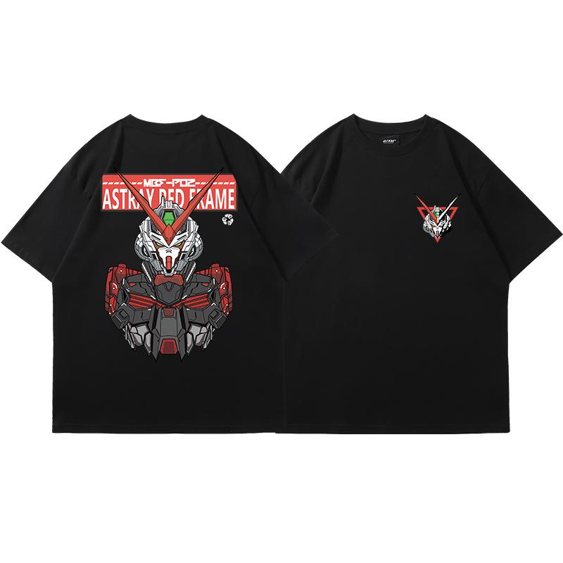 Gundam Shortsleeved Printed Tshirt 2025 Summer Male Tide Brand Cartoon Printing Pure Cotton Loose Youth Round Neck Tshirt