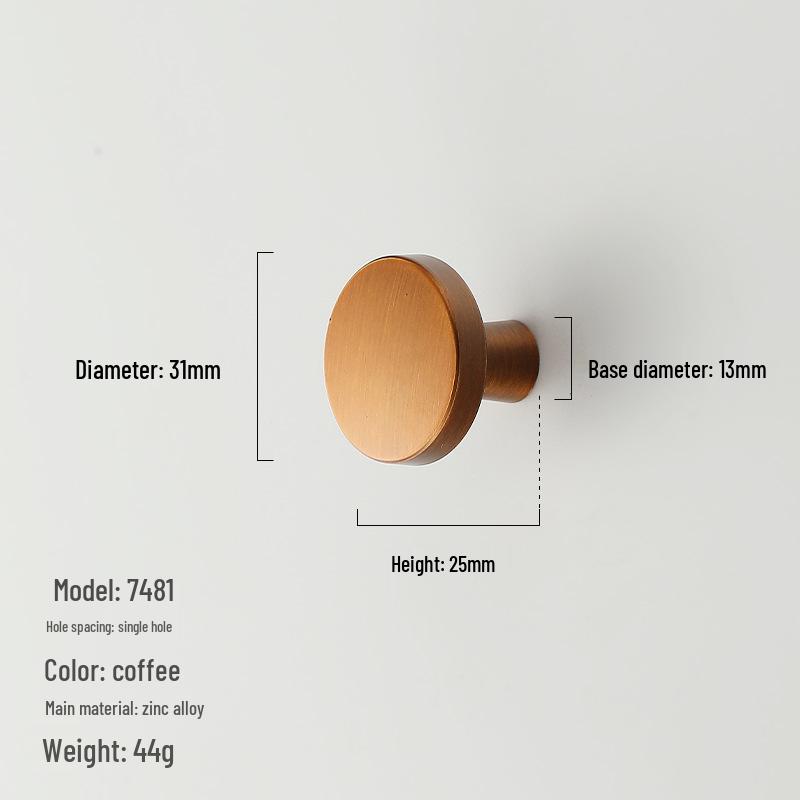 American Minimalist Zinc Alloy Single Hole Handle for Drawer, Shoe Cabinet, Wardrobe - Bright Silver/Gold Finish