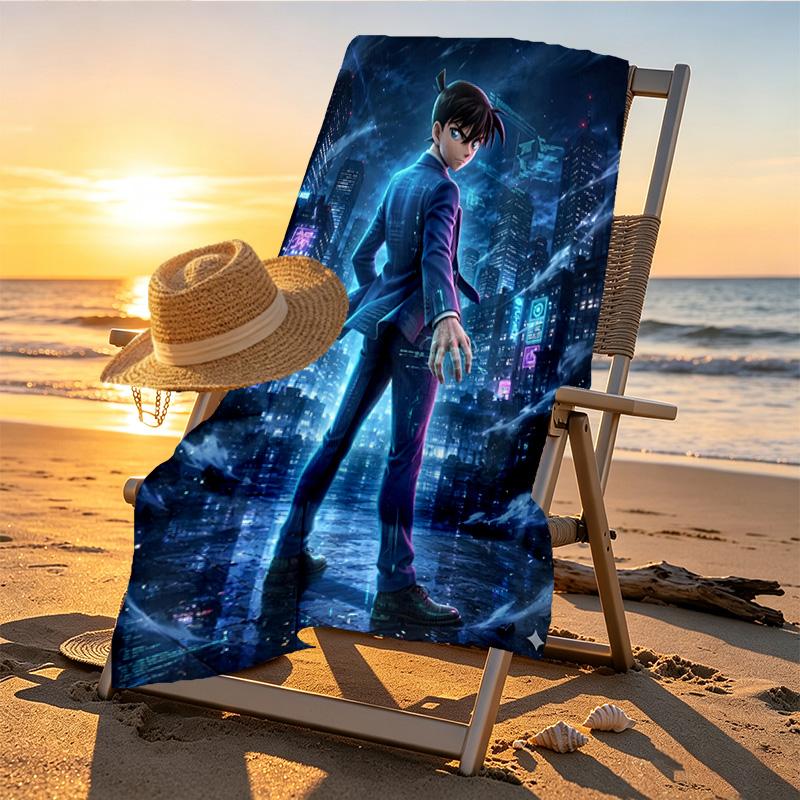 Detective Conan Print Beach Towel Design, Soft, Lightweight. for Home Bathroom, Spa, Pool, Yoga, Surfing, Camping, Gift for Family, Friend