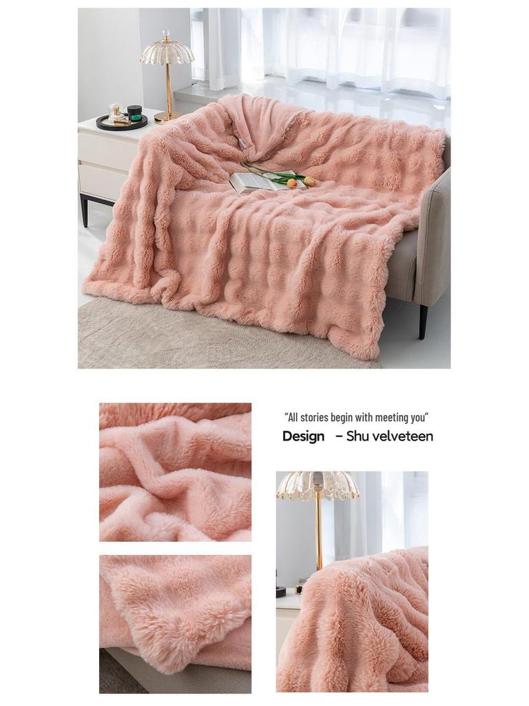 Cozy Plush Faux Rabbit Fur Blanket - All-Season Sofa or Office Nap Cover