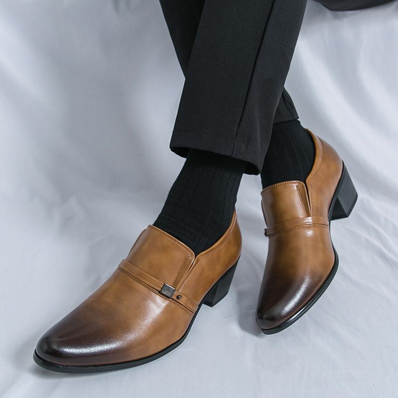 Herren High Heels Schwarz Leder Derby Hochzeitskleid Tanz Business Formal Aufzugschuhe Höhenzunahme Smoking Abschlussball Blazer Schuhe Übergröße