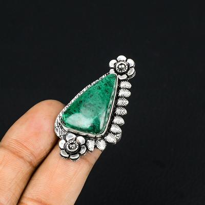 Natural Malachite Gemstone Statement Flower Green Ring Size 7 925 Silver