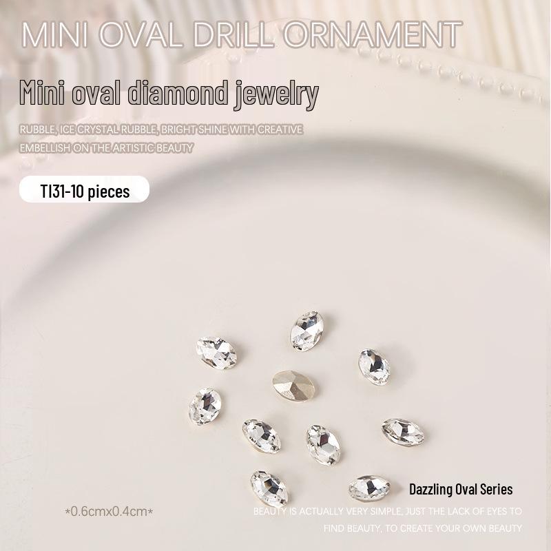 

Овальные Мини Остроконечные Стразы для Нейл-Арта - Набор из 10 Украшений в Форме Голубиного Яйца