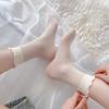 Summer Glass Fiber Polka Dot Socks, Women's Black Ear-edge Transparent Mid-calf Socks, Thin Ice Fiber Lace Crystal Short Socks, Breathable