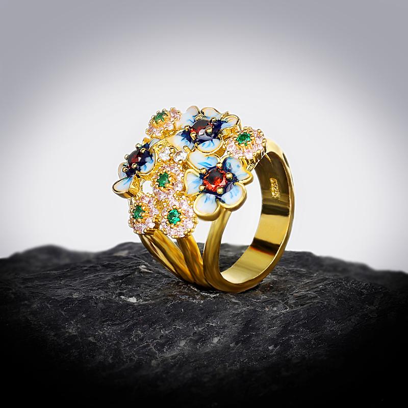 High Quality Small Fresh Flower Red/Green Zircon Ring For Women Wedding Party Engagement Jewelry Gift