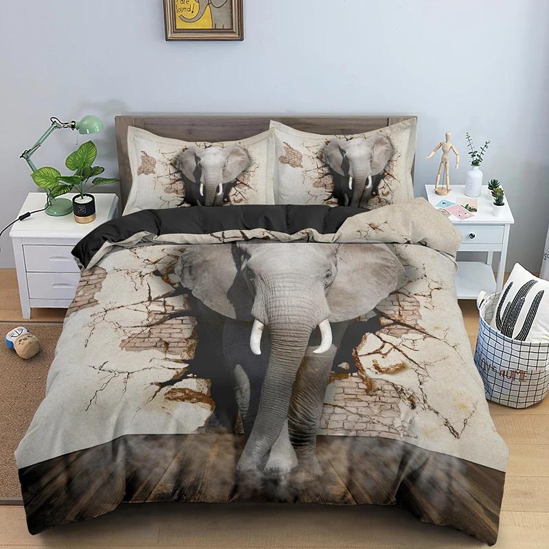 Elephant Duvet Cover King Queen Size Lovely Funny Small Elephant Bedding Set For Kids Teens Adults Wild Animal Soft Quilt Cover