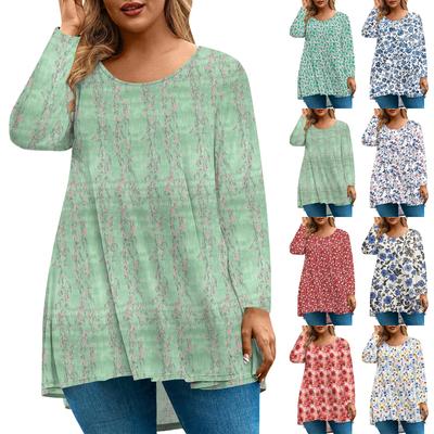 Women's Fashion Large Size Round Neck Long Sleeve Casual Print Loose Pullover Top