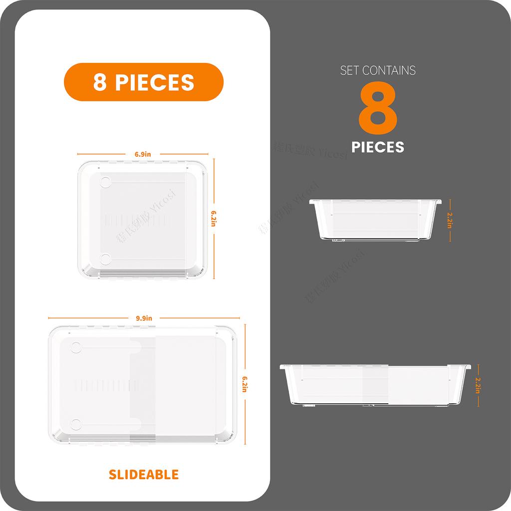 Transparent Drawer Partition Storage Box Freely Extendable and Stackable Storage Box Desktop for Organizing Sundries Storage Compartment Box