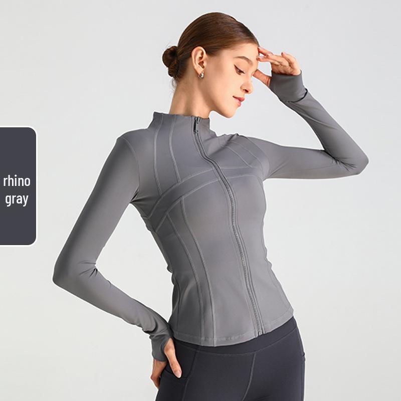 Damen Herbst/Winter Schlankmachendes Yoga-Top mit Daumenlöchern - Langarm-Sportjacke für Outdoor-Fitness