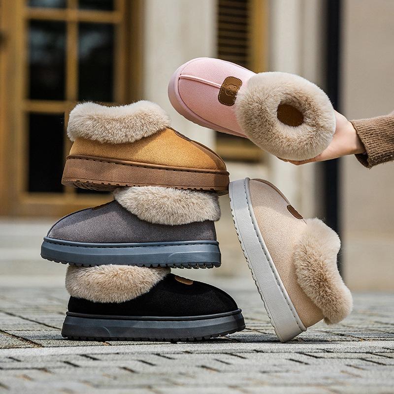 Heel cotton slippers, piled and thickened indoor home warmth in winter, plush cotton shoes