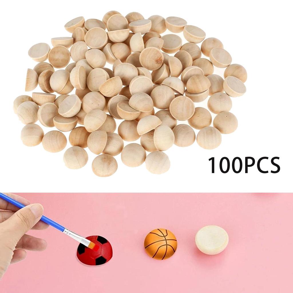 100Pcs Unfinished Half Wooden Beads for Paint DIY Projects Tiered Tray Decor