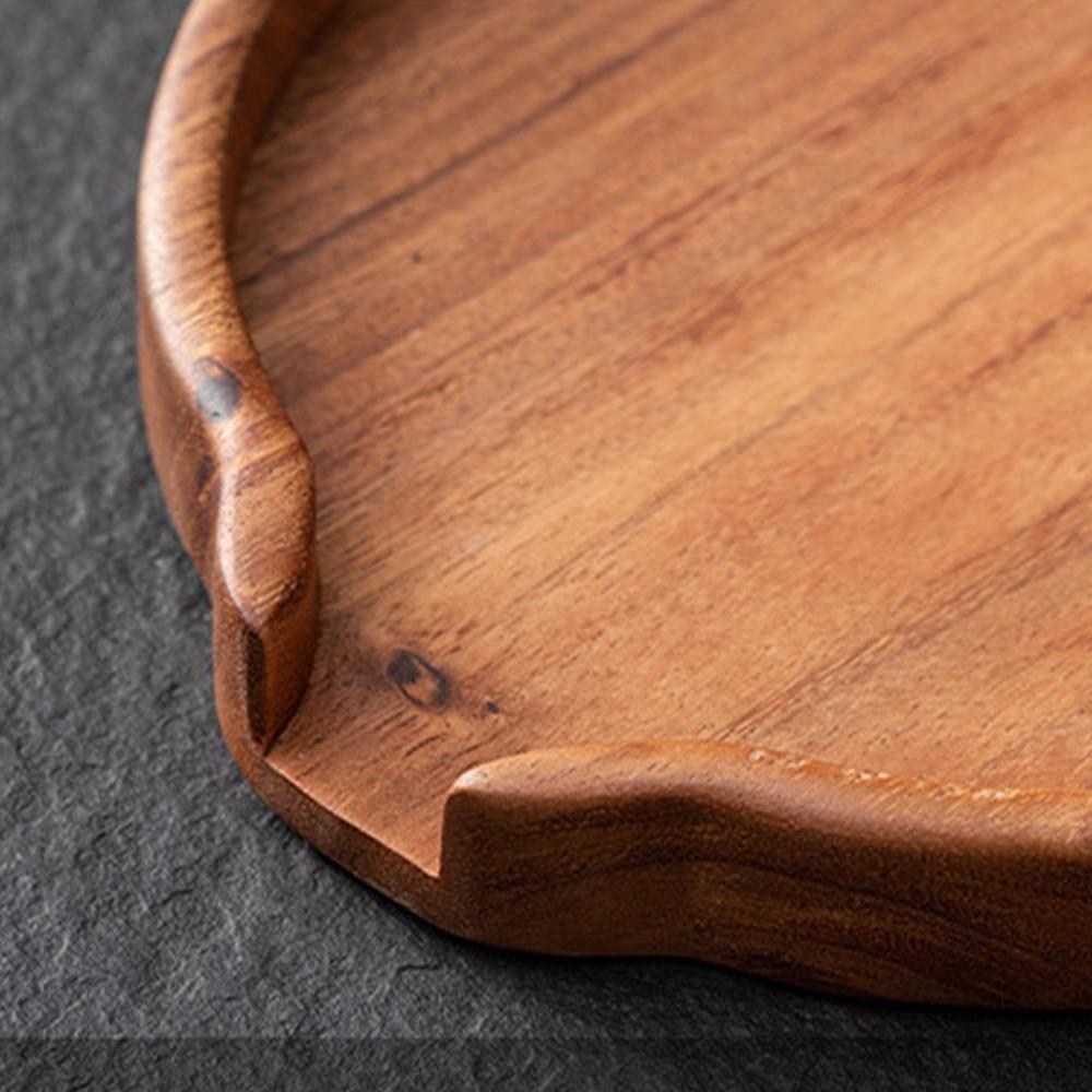 Multifunction Design Wooden Serving Tray Round Shape Tea Coffee Snack Tray  For Tea Serving