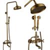 Antique Brass Shower Faucet Mixers Dual Handle Rainfall 8" Brass Shower Head with Bath Storage Shelf and Hooks Shower Water Tap