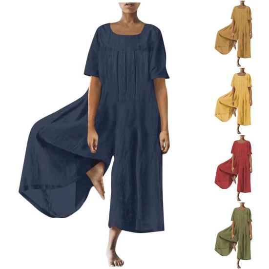 

Женский комбинезон большого размера с квадратным воротником и половиной рукавом, винтажный однотонный плиссированный комбинезон с широкими штанинами 2XL армия зеленый